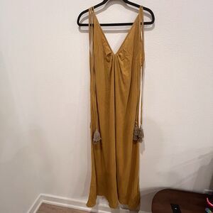 Apashanka Women Mustard Midi Tassel Dress Medium Bohemian Sustainable Lagenlook